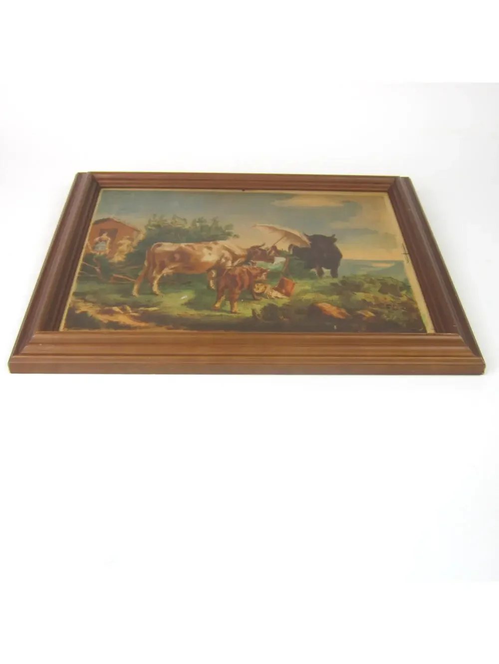 Antique Chromolithograph Art Print Cow As Painter 12x10 Frame Josef Julius Durst